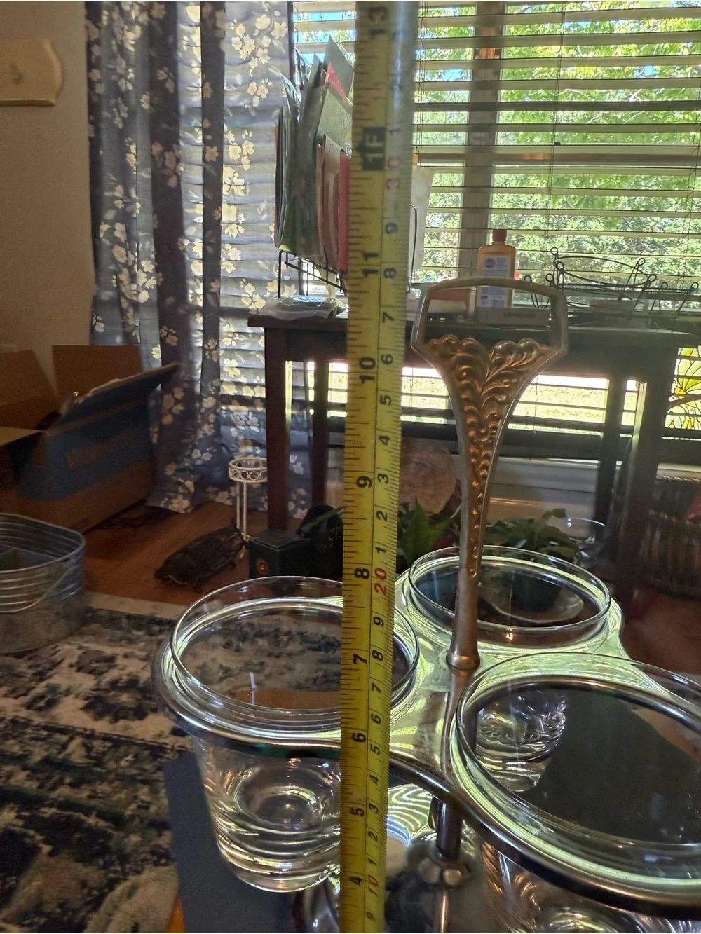 Vintage - MCM Kromex Glass Condiment Server - Gold Handle - chrome Stand